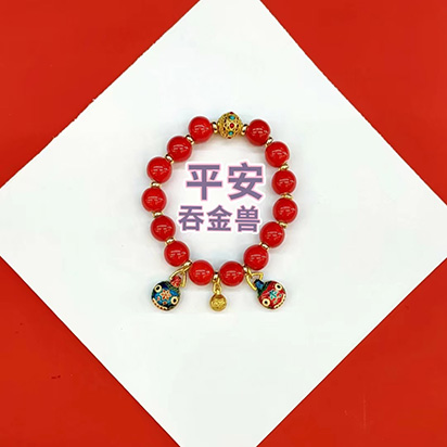  雍和宫香灰瓷红色平安吞金兽12mm