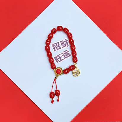 雍和宫雪巴琉璃红色招财旺运8mm女款